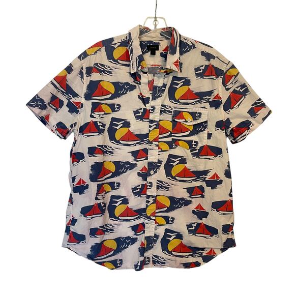 J. Crew Sailboat Print Button Shirt Mens Large Cotton Nautical Preppy Boats - Picture 3 of 9